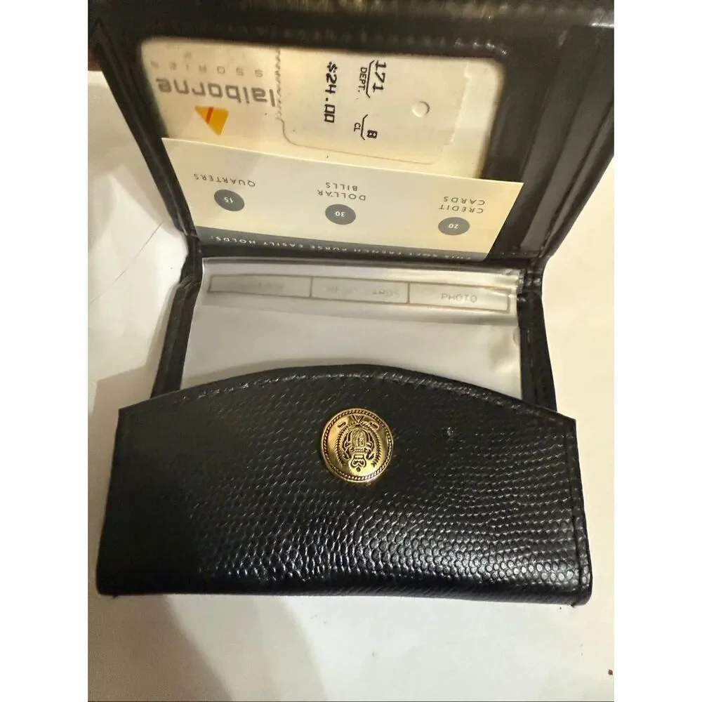 Liz Claiborne Women's Textured Leather Tri-fold Card Holder Wallet Black OS NWT